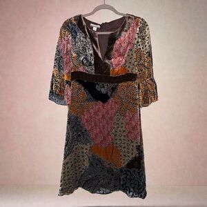 MUSE for Boston Proper VELVET PATCHWORK DRESS SIZE 6